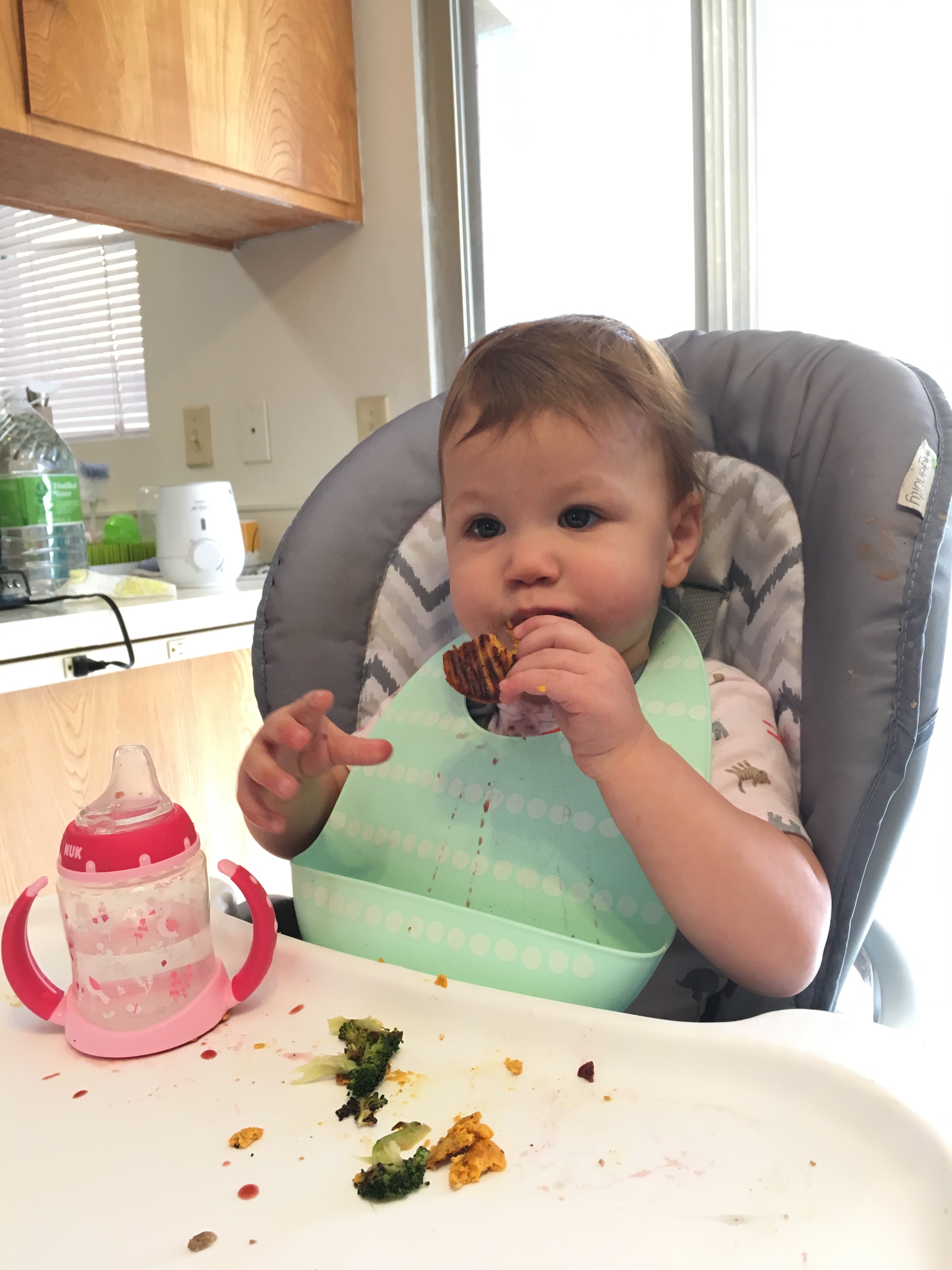 Toddler eating lunch at high chair