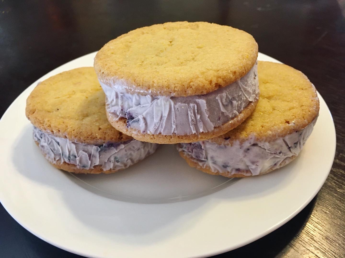 corn cookie and mixed berry ice cream sanwich